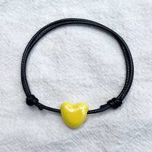 Vòng tay hình trái tim bằng gốm, vòng tay dệt thủ công có thể điều chỉnh, phù hợp cho cả nam và nữ. - Màu vàng - Xem 9