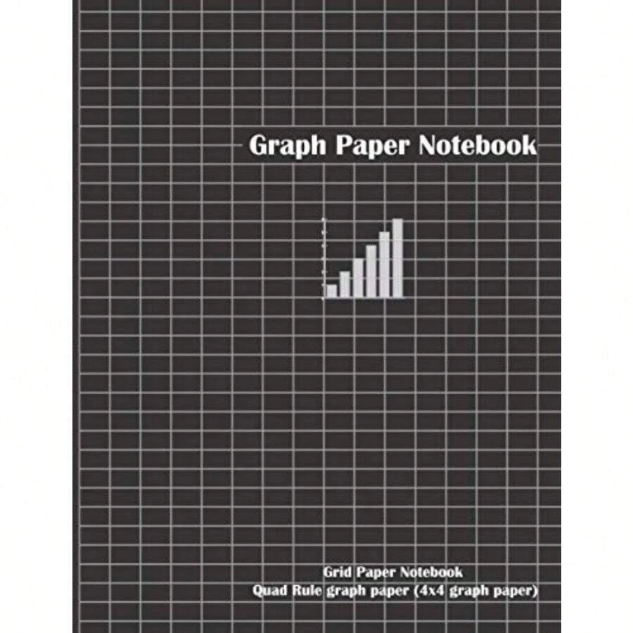 Graph Paper Notebook: Grid Paper Notebook Quad Rule graph paper 4x4 graph paper 100 Pages (Large 8.5 x 11) for writing drawing school cover black color with small graph - como en la foto - Ver 1