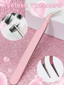 Rose Red Simple Eyelash Tweezers, Straight And Curved Head Design, Two Tweezer Head Options, Fine Design, Easily Meets Various Needs. Thickened Steel, High Hardness, Good Elasticity, Durable. Equipped With A Protective Cap To Prevent Hand Injury. Comfortable Fit. - Hot Pink - View 8