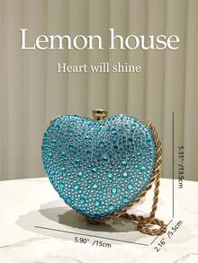 1个闪亮迷人的蓝色水钻心形手拿包，可爱迷你心形亮片不对称晚宴包，适合女性、婚礼、派对、庆典等场合。 - 藍色 - 查看 4