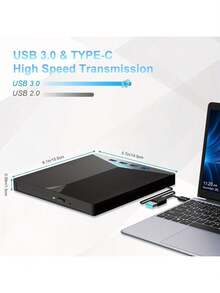 Portable 7-In-1 External CD DVD Drive USB 3.0 Type-C CD/DVD Burner Reader Writer With USB Hub SD TF Card Reader Compatible With Laptop PC Windows Linux Operating Systems - View 5