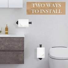 1pc Self-Adhesive Stainless Steel Toilet Paper Holder, Wall-Mounted Tissue Roll Rack, Matte Black - View 5