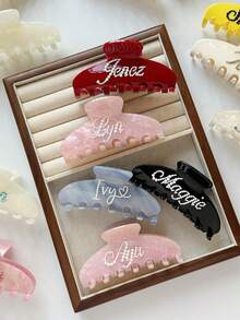 1个定制水钻发爪，个性化刻字发夹，女士时尚大理石纹优雅发爪，定制名字发饰，独特伴娘派对礼物，情人节礼物，女士发饰 - 彩色 - 查看 2