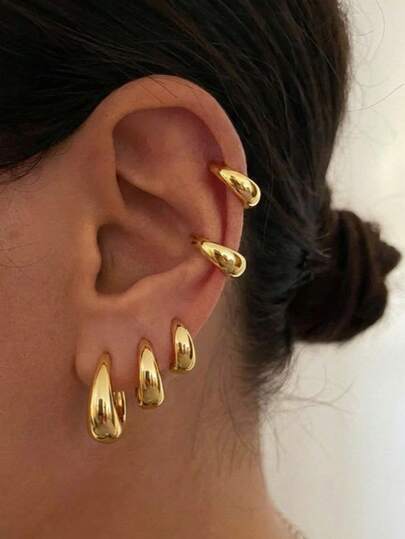 10 piezas Conjunto de pendientes de cobre con forma de gota de agua geométrica minimalista y elegante con circonita cúbica, adecuado para uso diario, vacaciones, fiestas, citas, gran regalo para novia, amiga, Día de la Madre