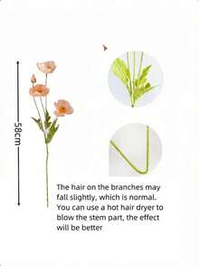 Artificial Poppy Flowers, 59cm Long, 4 Flowers, Bendable And Non-Fading - Can Be Used For DIY Flower Walls, Scene Layouts, Living Room Bedroom Vase Arrangements, Weddings, Party Decorations, Tabletop Ornaments. Autumn And Winter Deciduous, Room Decor, Home Decor, Kitchen Decor, Wedding Decor, Dining Table Decor, Centerpieces, Office Decor, Garden Decor, Outdoor Decor, Birthday Graduation Gifts, Garden Decor, Outdoor Plants, Gardening, Artificial Flowers - Coral Pink - View 4