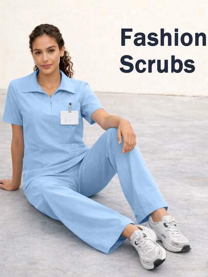 Uniforme de enfermera para mujer, bata de enfermera con cuello y múltiples bolsillos, ropa de trabajo para enfermera, dentista, atención médica, hospital veterinario, laboratorio, primavera