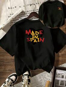 Made In Spain Heart Y2K Streetwear Black Double Sided Print Tee 100% Cotton Summer Breathable Comfort Casual Unisex T-Shirt S-3XL Perfect Gift - màu đen - Xem 5