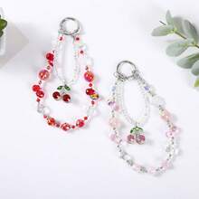 创意合金樱桃双线珠手机链钥匙扣精致包包挂件手机壳配件小礼物 - 彩色 - 查看 5