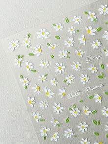 1pc 5D Embossed Soft Gel Nail Sticker, Cute Daisy Self-Adhesive Sliding Nail Sticker, Press-On Nail DIY Japanese Nail Art Decorative Sticker Nails Nail Supplies Nail Stickers - Olive Green - View 8