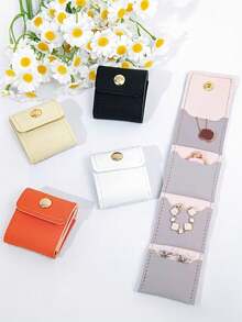 Foldable Multi-Functional Mini Travel Jewelry Organizer, Portable Jewelry Roll Pouch, Minimalist Design With Multiple Compartments, Equipped With Safety Buckle, Suitable For Storing Necklaces, Earrings And Rings, Small Jewelry Bag For Travel And Daily Use - Multicolor - View 8