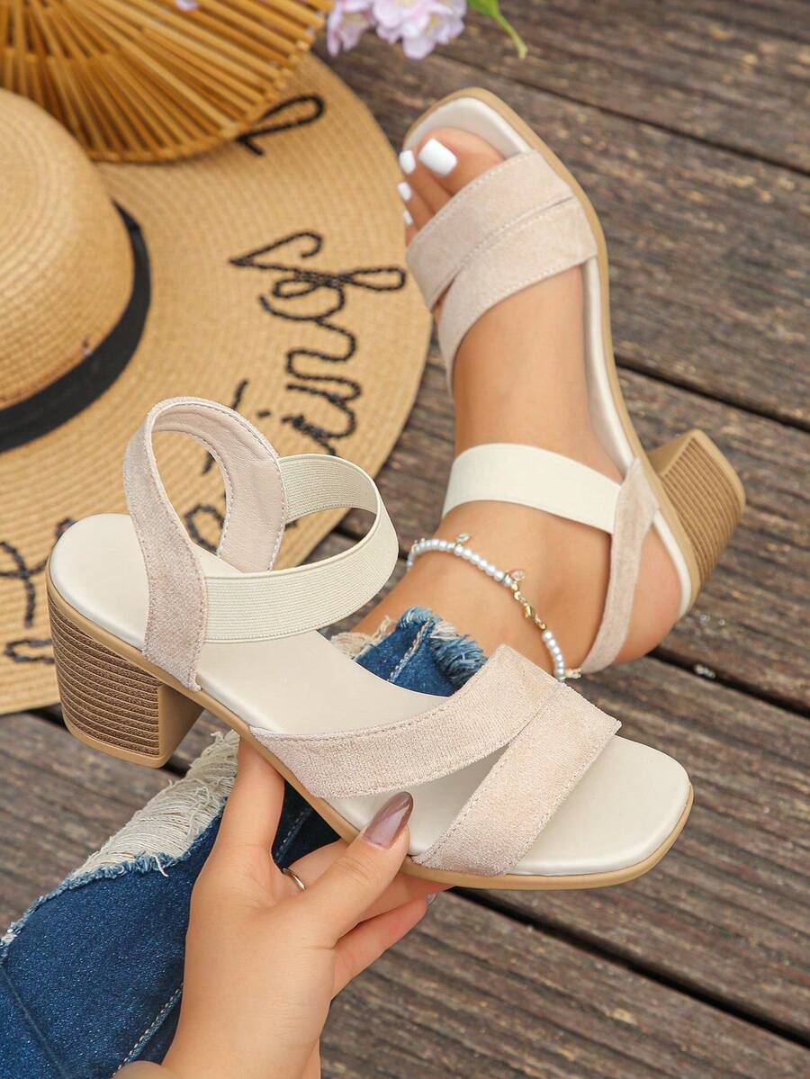2025夏季露趾粗跟涼鞋，百搭交叉綁帶復古羅馬鞋，舒適不累腳女款高跟鞋，粗跟鞋