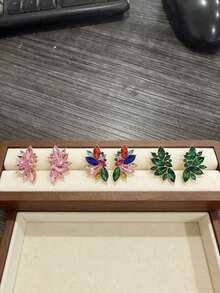 1对经典树叶造型耳环，百搭新品，欧美风格 - 彩色 - 查看 1