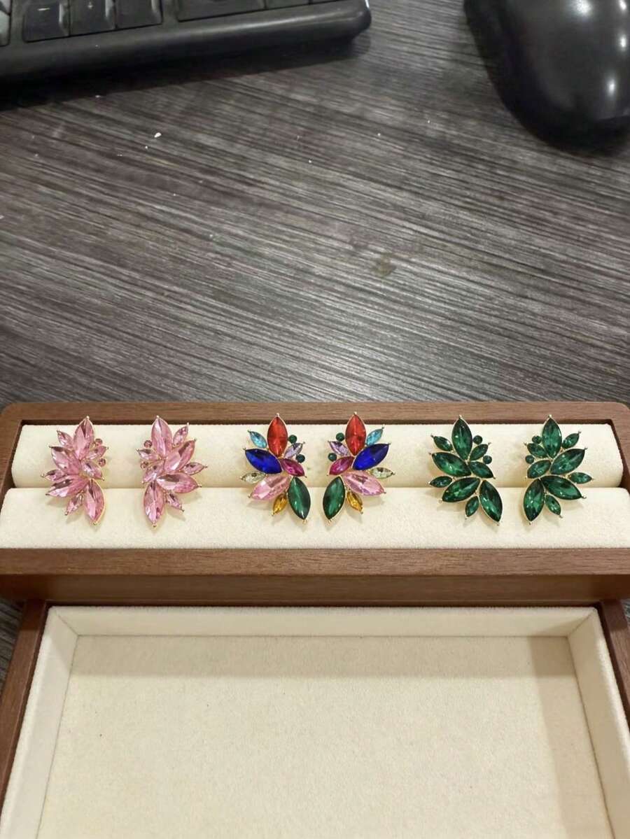 1对经典树叶造型耳环，百搭新品，欧美风格 - 彩色 - 查看 1
