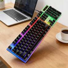 Wired Gaming Keyboard And Mouse Combo, Seven-Color RGB Backlight, Mechanical Feel, Wired Mouse, Suitable For PC Gamers, Laptops, Desktops, Windows - Xem 7