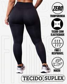 Basic Plus Size Leggings Ultra Thick Fabric Power Comfortable High Waist WOLFOX Fitness And Casual - màu đen - Xem 2