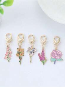 Boho 5PCS Cute Enamel Purple Rose Flower Key Ring Sweet Key Chains For Women Girls Handbag Accessories DIY Jewelry Best Friends Gifts Car Accessories Bag Charm School Goth Y2k - Nhiều màu - Xem 2