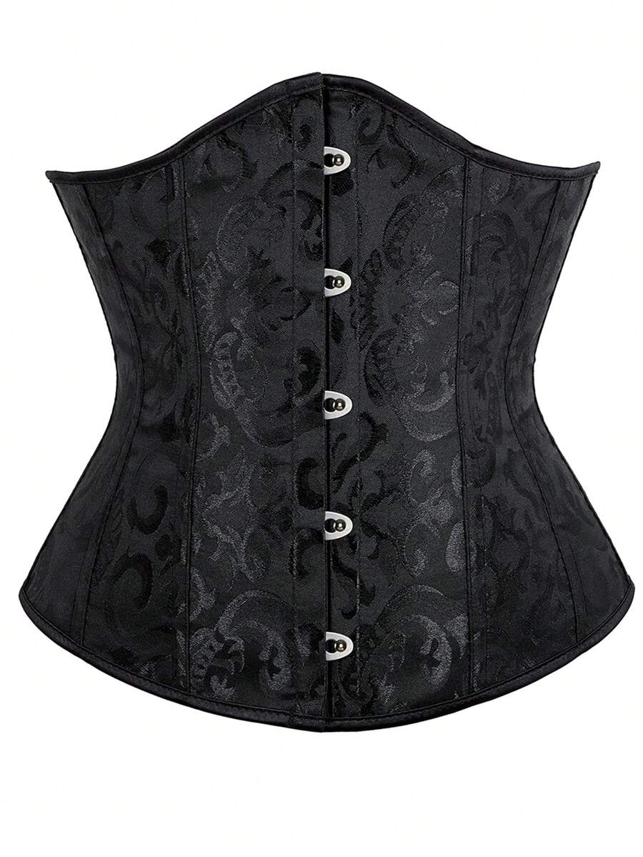 Top Corsé Vintage de Jacquard con Cordones en la Espalda y Cintura de Ballenas, Prenda Exterior de Moda con Cinturilla Moldeadora, Atuendos para Fiesta de Halloween, Cumpleaños, Concierto Country, Festival y Vuelta al Colegio para Mujeres - Negro - Ver 1