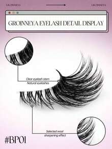 Ultra Short Natural Half-Strip False Eyelashes, Transparent Band, Soft 3D Faux Mink Short Style - Black - View 6