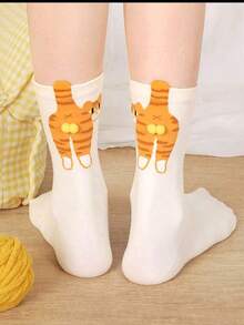 2双装时尚趣味可爱猫咪图案男女通用圆筒腿套，适合日常、校园、派对穿着，是万圣节、圣诞节、感恩节、情人节的绝佳礼物。 - 彩色 - 查看 5