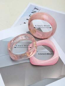 3pcs/Set Pink Acrylic Bracelet Set, Elegant Minimalist Dye Bangle Combination, Can Be Worn Alone Or Stacked, Suitable For Daily Wear And Vacation - 粉紅色3pcs - 查看 2
