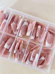 120pcs Rectangular Minimalist French Style False Nails, Upgrade Your Style, Suitable For Women And Girls DIY - Multicolor - View 3