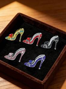 1 pieza Broche con forma de tacón alto con adornos de cristal, accesorio de lujo personalizado y minimalista de moda para mujer - Multicolor - Ver 1