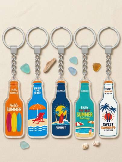 1 móc khóa hình chai bia dẹt bằng acrylic, móc khóa trang trí tiệc bia mùa hè, bãi biển, unisex, chất liệu acrylic chống mài mòn, thích hợp để trang trí hàng ngày, làm mặt dây chuyền túi xách, quà tặng trang trí xe hơi.