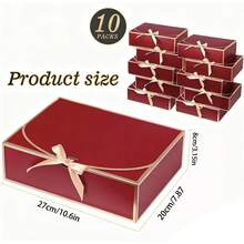 Set 10 Kotak Hadiah dengan Tutup, Kotak Merah dengan Hiasan Emas, Ukuran 10,6 x 7,8 x 3,1 Inci, Dilengkapi Pita Emas, Cocok untuk Kotak Undangan Pengiring Pengantin, Hadiah Pernikahan, Hadiah Ulang Tahun, Suvenir Pesta, Dekorasi, Hadiah Hari Valentine, Kotak Pengantin - Merah dengan hiasan emas - View 16