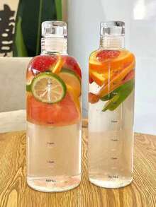 1pc Large Capacity Portable Plastic Water Bottle, Aesthetically Women's Shaker Cup With Time Scale, Glass Juice Bottle - Multicolor - View 4