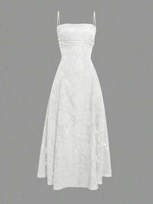 Women's & Elegant Summer Dress With Drawstring Waist And Backless Design, Made Of Jacquard Fabric, Suitable Vacation, Beach, Date, Back To School, Wedding, Party And Other Occasions - Trắng 2 - Xem 5