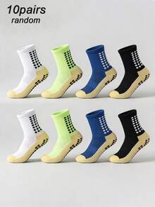 10Pairs Professional Non-Slip Mid-Calf Socks, Silicone Grip Socks For Yoga, Soccer, Basketball, Cycling, Hiking & Running, High Elasticity & Breathable, Ideal For Gym & Trampoline, Athletic Socks For Men, Bestselling Socks For Fitness Enthusiasts - Multicolor - View 2