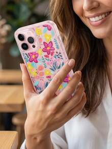 Flower Floral Pattern Pink Framed Transparent Soft Phone Case Compatible With IPhone - Multicolor - View 5