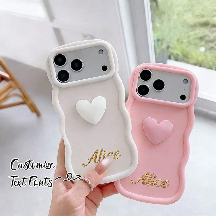 Personalized Text/Name Phone Case, INS Heart Macaron Shaped Phone Protective Cover, Compatible With IPhone 17 Pro Max/16/15/14/13/12/11, Shock-Resistant Design, Suitable For Birthday/Anniversary Or Any Holiday Gift - Mauve Purple - View 1