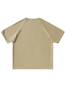 Áo thun nam tay ngắn raglan màu kaki kẻ sọc, cổ tròn rộng rãi, phong cách đường phố Mỹ thường ngày. - Màu Khaki - Xem 3