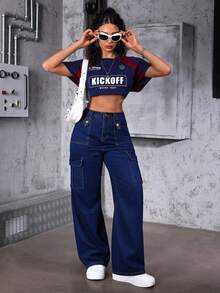 Straight-Leg Jeans With Multiple Pockets, Butt-Lifting Effect - Dark Wash - View 5