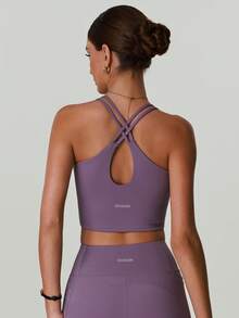 Áo bra thể thao nữ cổ tròn, dây chéo, không lưng, thoải mái, có đệm, kiểu áo croptop, thích hợp cho chạy bộ, tập luyện thể thao. - Màu tím - Xem 10