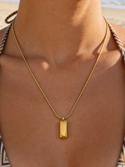 Mặt dây chuyền hình viên gạch bằng vàng/bạc 18K, phong cách Bohemian, vàng, thích hợp cho kỳ nghỉ hè trên bãi biển, dây chuyền thép không gỉ mảnh mai hình rắn (có 2 màu)