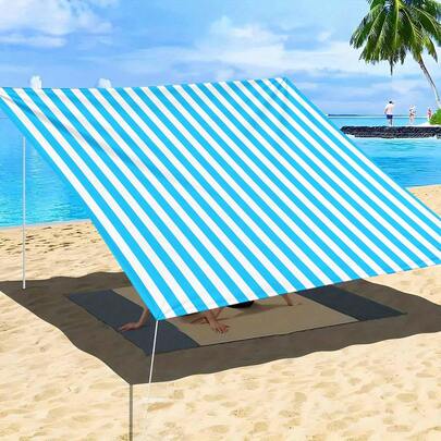 1件装户外条纹遮阳篷，适用于花园和露台，可用作沙滩遮阳篷，配有绳索（不含框架）