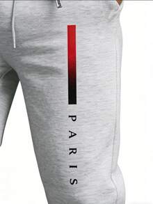 Men's Paris Print Tracksuit Set 2 Piece Casual Zip Up Jacket And Jogger Pants Streetwear - Grey - View 3