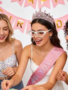 3件套女孩生日配饰，包括生日绶带、生日皇冠、生日腰带、生日头带、生日发箍、闪亮派对眼镜，生日派对礼品套装 - 彩色 - 查看 9