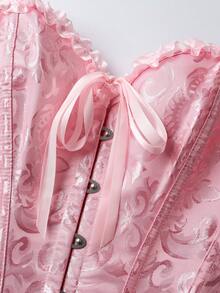 This Cute And Playful Pink Lace-Trimmed Princess-Style Corset From Europe And America Can Be Paired With Various Accessories. The Delicate Ruffles And Lace Detailing, Along With The Fitted Waist And Supportive Bust, Make It Suitable For All Occasions. - Hồng - Xem 3