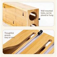 1 hộp đựng màng bọc thực phẩm bằng tre kích thước 33.2*14*7cm, hộp đựng giấy bạc và màng bọc thực phẩm, dao cắt màng bọc thực phẩm 2 ngăn, hình chữ nhật tự nhiên để cắt màng bọc thực phẩm và giấy bạc, thích hợp cho nhà bếp - Mùa tựu trường - Màu Khaki - Xem 2
