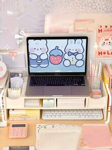 1 Piece White Multifunctional Desktop Computer Monitor Stand, Laptop Riser, Multilayer Dorm Storage Rack, Desktop Organizer Box, Desktop Computer Office Stand, Dorm Cosmetics Storage Box, Storage Cabinet - White - View 4