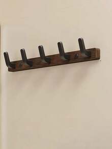 Walnut Wood Wall Hook, No Drill Needed Coat Rack, Entryway Hanging Hooks For Clothes, Hats - Brown - View 6