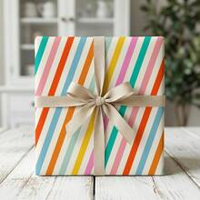 Rollo de papel de regalo a rayas de colores, 10m/5m - Rollo pequeño - Ancho: 17 pulgadas (43 cm) - Diseño de rayas verticales, perfecto para bodas, despedidas de soltera, celebraciones de cumpleaños - Líneas verticales de colores - 5 m - Ver 8