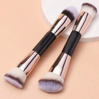 1 cọ trang điểm hai đầu, cọ tán phấn và tạo khối - Cọ trang điểm cao cấp đầu phẳng màu Cappuccino, thích hợp cho dạng lỏng, kem và phấn - Dụng cụ trang điểm mặt giúp tán đều và làm mịn phấn má hồng, thích hợp sử dụng tại nhà, khi đi du lịch và làm quà tặng, giá cả phải chăng, cọ trang điểm du lịch, quà tặng cho nữ, chuyên gia trang điểm, bộ trang điểm chuyên nghiệp hoàn chỉnh.