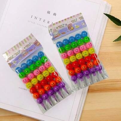 5/10/12 Pcs Happy Cartoon Face Crayons - Colorful Gourd Design - Color-Fillable Plastic Markers For DIY Crafts, Birthday Party Favors, Supplies & Coloring Books - Cute Expression Bead Colored Pens For & Gifts