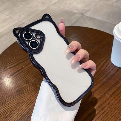 1个时尚波浪边猫耳造型加厚防摔TPU手机壳，电镀黑，兼容，防水防震防刮