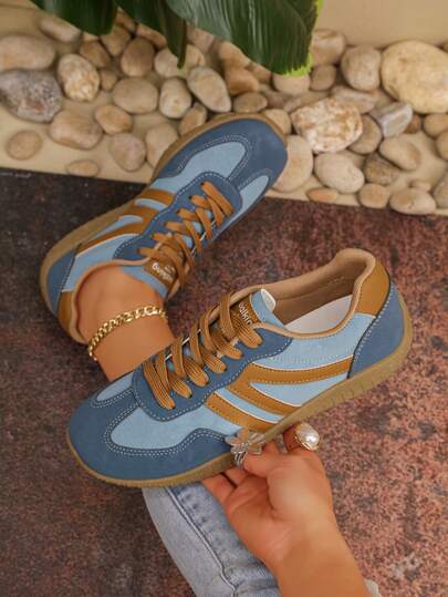 Women's Summer Casual Flat Soft Bottom Non-Slip Splicing Color Outdoor Sports Shoes, Suitable For Spring And Autumn