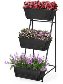 Vertical Raised Garden Bed 3 Tier Elevated Garden Planters Stand Up Garden Planter Box With Drainage Holes For Outdoor Indoor Plants Herbs Flowers Vegetables Black - Black - 查看 1